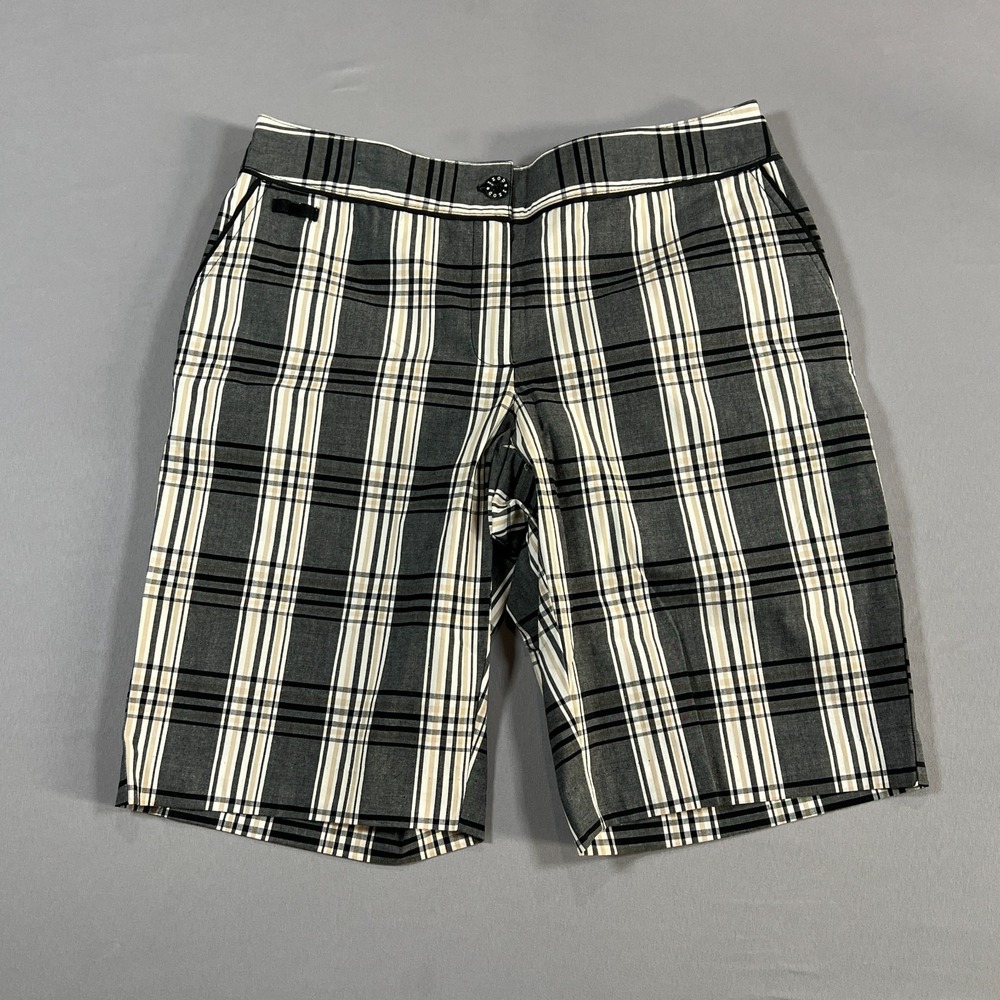 IZOD XFG Shorts Womens 6 Gray Plaid Cotton Stretch Mid Rise Performance Golf